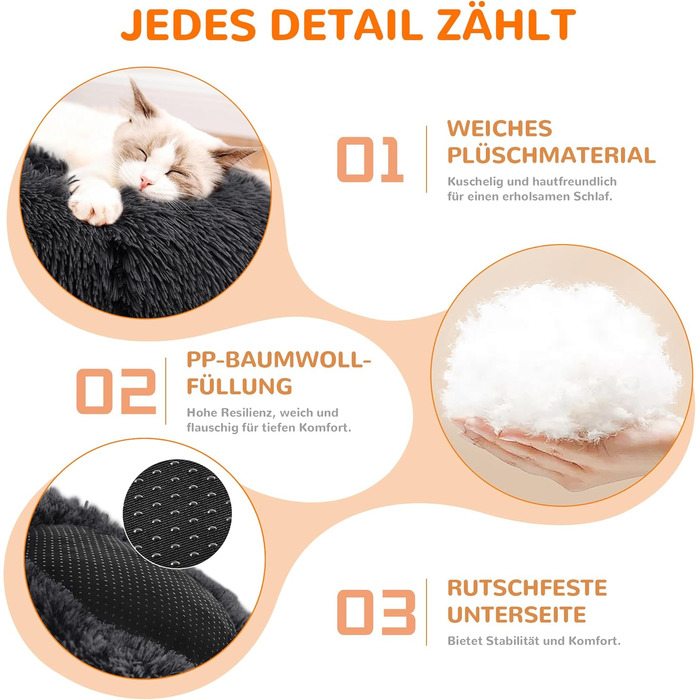 ALLSOPETS Заспокійливе ліжко для собак маленьких та середніх порід, миється, кругла плюшева лежанка для котів та собак з неслизьким дном (Темно-сірий, 60см)