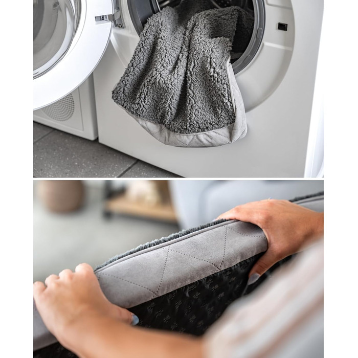 Ортопедичне ліжко для собак Lionto, 112x81x8 см, з м'яким плюшем, знімний та пральний чохол, водовідштовхувальне, для собак та котів, сіре (з нанесенням імені)