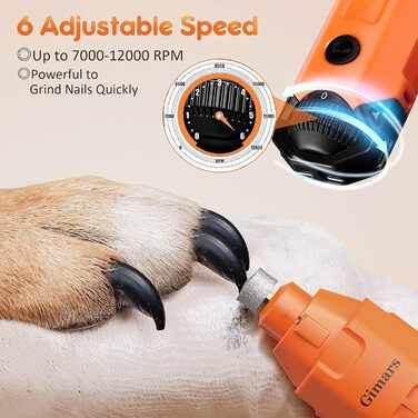 Шліфувальник для собак та котів Gimars з 6 режимами, LED-підсвічуванням, USB-зарядкою та регулюванням швидкості (12000 об/хв)