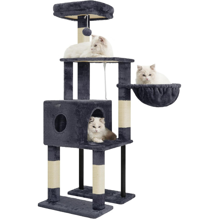 Котячий будиночок Heybly Kratzbaum HCT200SW: зручний когтетоп з будиночком, стійка конструкція, 125 см (димно-сірий)