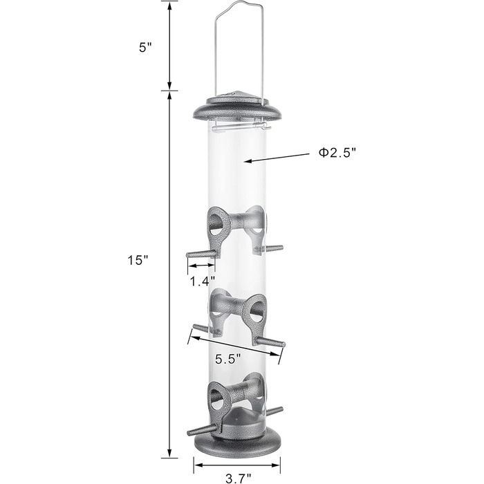 Годівниця для птахів iBorn, металева годівниця для підгодовування з 6 місцями для підльоту, 38 см, срібна