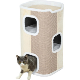 PawHut Котячий драпак-стілець 3 рівні, котячий будинок, меблі для котів, ДСП, плюш, сизаль, бежево-білий, 40x40x74 см