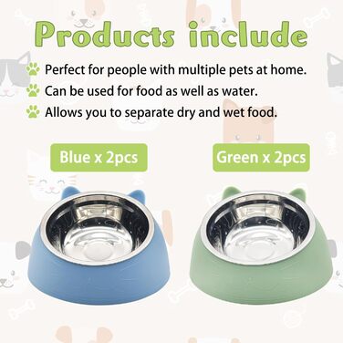 Набори мисок для котів Hamiledyi: 4 шт., нахил 15°, нержавіюча сталь, анти-блювотна, без витоку, для кошенят, дорослих котів та кроликів (чорний + білий, чорний/білий (синій/зелений), 200 мл)