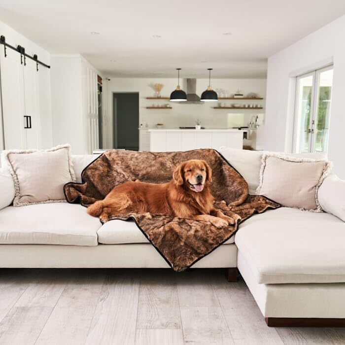 Водонепроникна плед-ковдра для домашніх тварин PAW BRANDS, 152x127 см, мікрозамша, штучне хутро, машинне прання, для великих собак і котів, червоно-коричнева