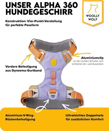 Шлейка для собак Woolly Wolf Alpha 360 XS, лавандово-фіолетовий мікс, 100% перероблений поліестер, регульована, легка, для маленьких собак