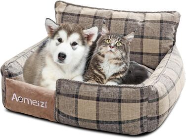 Ортопедичне ліжко для собак середніх та великих порід PETCUTE з знімним та миючим чохлом, антиковзаюче дно, м'яке диван-ліжко, сірий колір, з підголівником