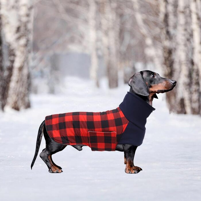 Теплий водонепроникний зимовий одяг для собак, теді для такс, M, в клітинку, червоний