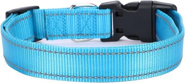 Нашийник для собак Türki з нейлону, з гравіюванням, світловідбиваючий, для великих, середніх та маленьких собак (S, блакитний)