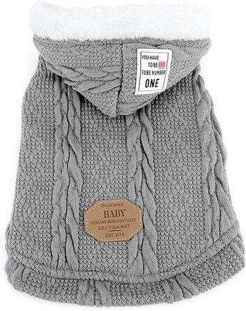 Світер для собак SMALLLEE_LUCKY_STORE з капюшоном, теплий худі, куртка, верхній одяг для маленьких собак, розмір M (спинка: 24 см, груди: 37 см), сірий XL