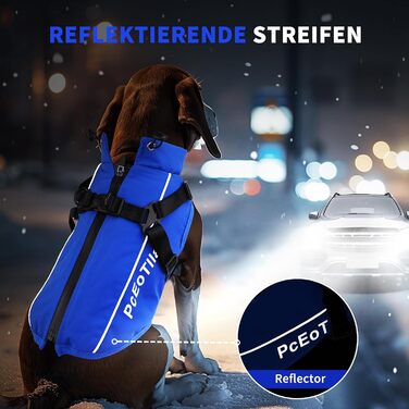 Водонепроникний собачий плащ PcEoTllar для маленьких собак, тепла куртка з шлейкою для зими, костюм для катання на лижах, бавовна, блакитний собачий пуловер L