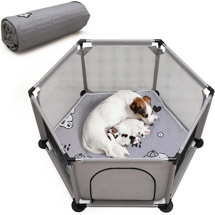 Квадратна переноска для цуценят, ігровий центр, матрац для собак, 122 x 65 см (сірий). Підходить для великих та малих порід.