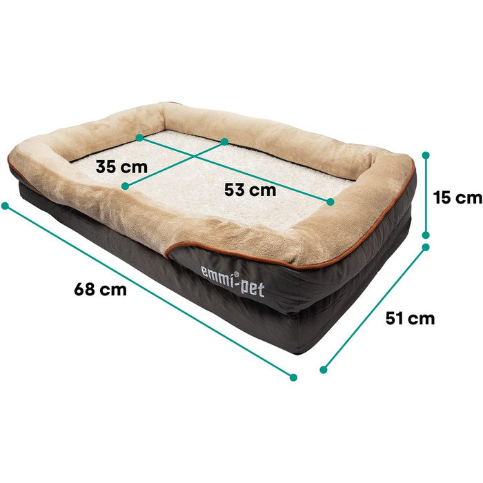 Ортопедичне ліжко для маленьких собак Emmi-pet 68x51x15 см – м'яке, антиковзке, дихаюче, з валиком під шию, пране