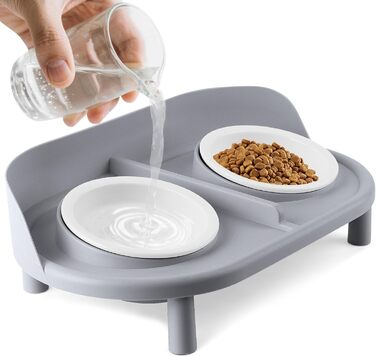 Набір мисок для котів та маленьких собак Bartuke Katzennapf Erhöht: годівниця, миска для їжі та вода (сірий)