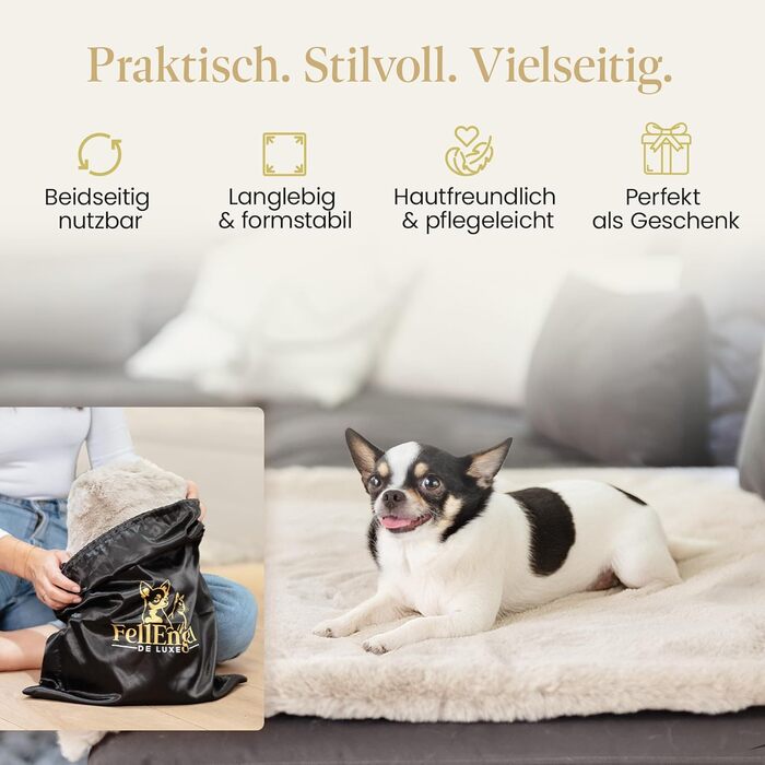 Плед для собак FellEngel de luxe® Premium, 100x70 см, веб-плюш, для собак та котів, килимок для тварин, ідеально для авто та дивану, прання, кашемір бежевий