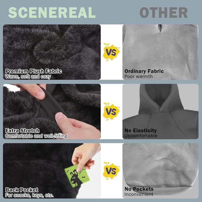 SCENEREAL Теплий флісовий худі для собак з кишенею, зимовий одяг для малих і великих порід, з отвором для повідка