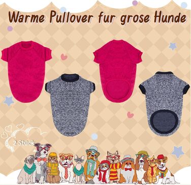 Теплий зимовий пуловер для собак RANYPET, великий розмір 9XL (обхват грудей 90 см, довжина спини 75 см), червоний+сірий