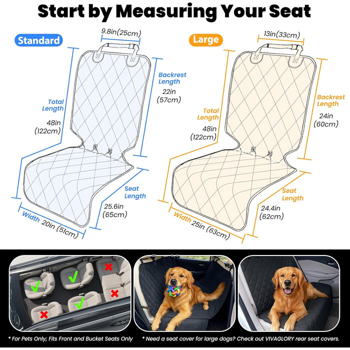 Авточохли на сидіння для собак VIVAGLORY, універсальні, степвані, 600 Denier Oxford, для більшості авто, позашляховиків, Heather Black, розмір 63см