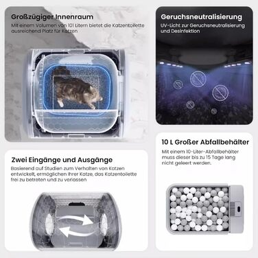 AstroPet 101L Самоочищаючий туалет для котів XXL, автоматичний лоток для кількох котів, з двома входами, UV-стерилізацією, дезодорацією іонізатором, керуванням з клавіатури