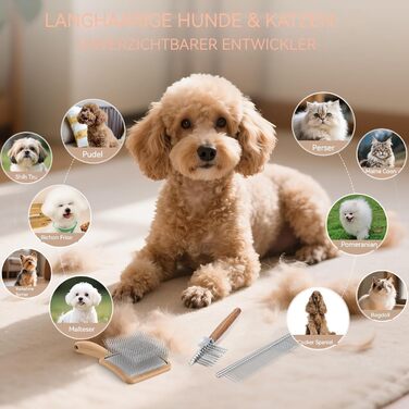 Набір для грумінгу собак та котів YOYUPETA: щітка Slicker, гребінець для розплутування та металева гребінець – для догляду за довгою шерстю, видалення підшерстка та запобігання ковтунам