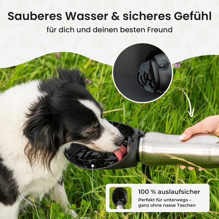 Водяна пляшка для собак Sogoro 700 мл - не протікає, з нержавіючої сталі - портативна, для всіх порід