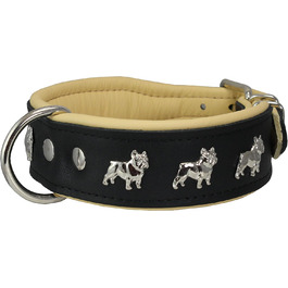 Шкіряний нашийник для собак Dogs My Love, м'який, з підкладкою, 33-39 см, 4,4 см, чорний/бежевий