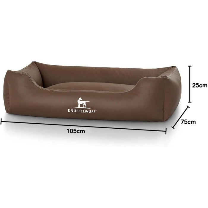 Лягу для собак Knuffelwuff Sidney з штучної шкіри, M-L, 85 x 63 см, знімний чохол, легко мити, для великих, середніх та малих собак (Колір: Коричневий, Розмір: 105 x 75 x 25 см)