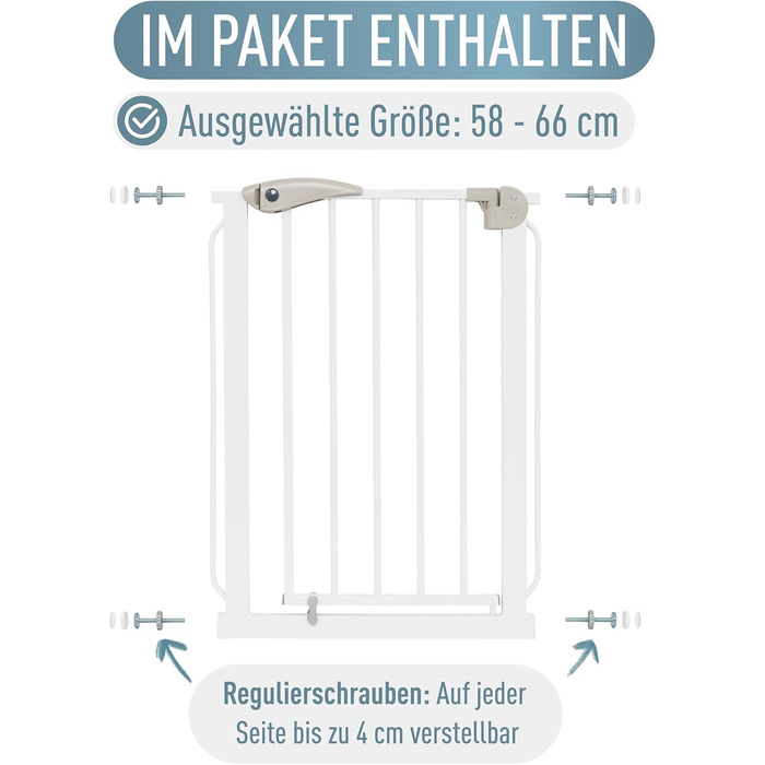 Захист для сходів IB STYLE для дітей - сітка для сходів, захист від собак, автоматичне закриття, без свердління, білий, 58-66 см