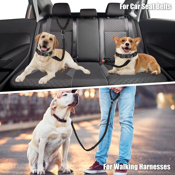 Автомобільний ремінь безпеки для собак, поводок для собак у авто, кріплення до підголівника, міцний поводок, шлейка для собак, котів та домашніх тварин (Чорний)