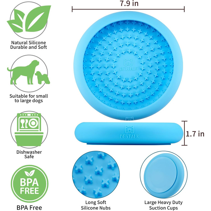 Нічна годівниця для собак Bestalk: повільне годування, зменшення тривоги, силіконова годівниця з антиковзним покриттям, BPA-free, для ігор, блакитна