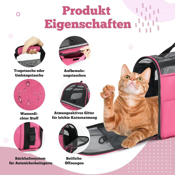 Транспортна сумка для котів та собак Zavothy, рожева, розмір M, з м'яким матрацом та регульованим ременем