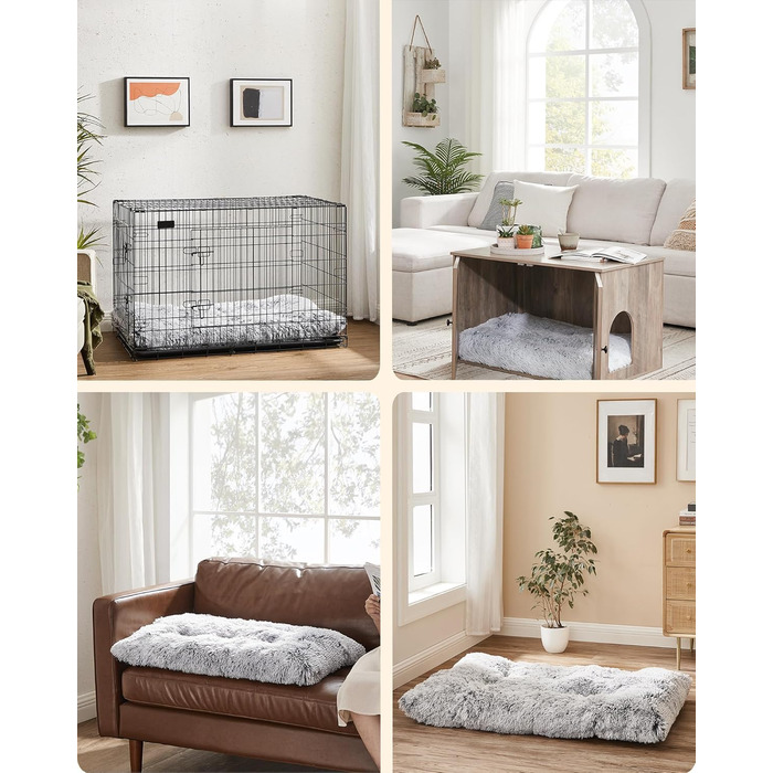 Ліжко для собак Feandrea з м'яким лежаком, плюшевий килимок, 122 x 74 см, Ombré-Сірий, PGW204G01 L 122 x B 74 x H 10 см