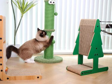Котячий дряпач Nekosan 86,4 см для дому, з іграшкою та стовпчиком із сизалю 14 см, зелений, для великих котів та кошенят, захист меблів