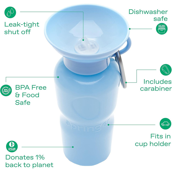 Пляшка для води для собак 625 мл, не протікає, BPA-free, портативна, для подорожей, фіолетова – як у Shark Tank та Oprah's Favourite Things 2023