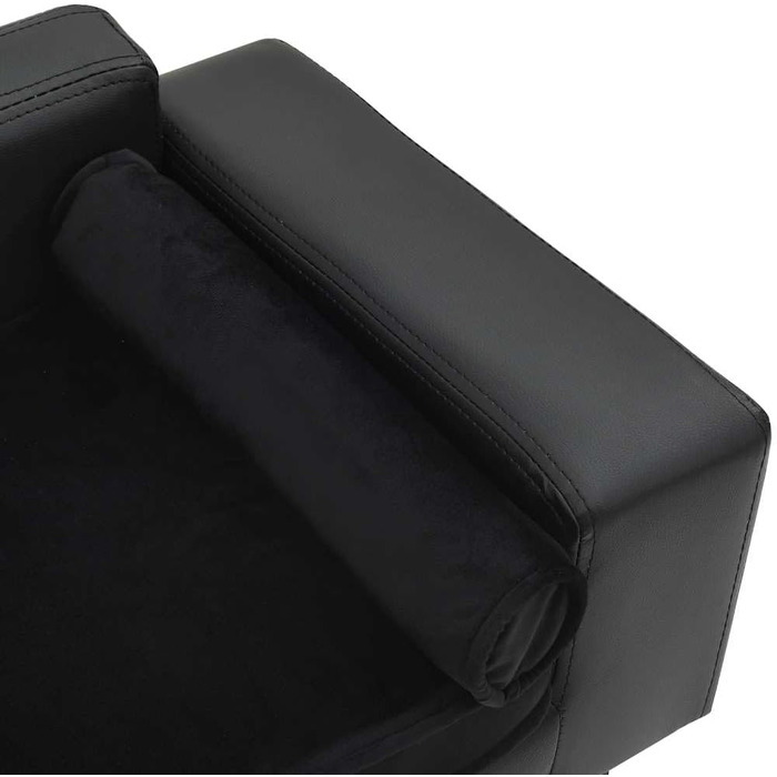 Ліжко-софа для собак vidaXL, чорне, 81x43x31 см, плюш та штучна шкіра