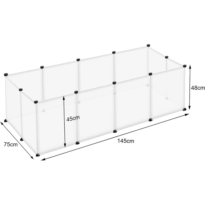 Клітка-вольєр для кроликів, морських свинок, дрібних тварин, без дверей, 145x75x48 см, прозора