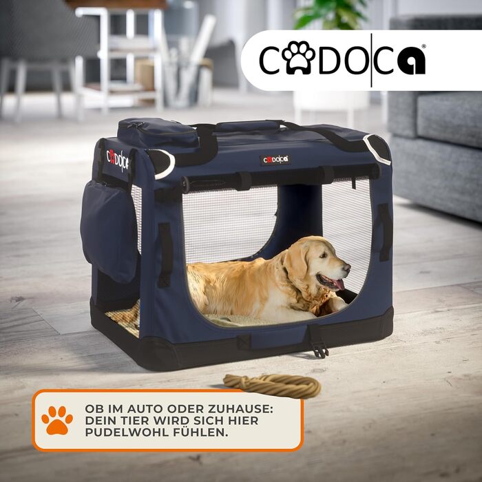 CADOCA® Розкладна переноска для собак L 70x52x50 см, міцна, дихаюча, для подорожей в авто, синього кольору