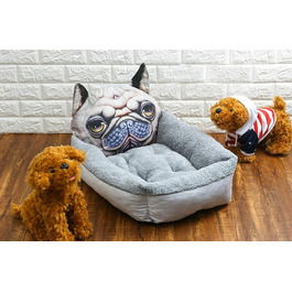 Тепле ліжко для домашніх тварин Ulalaza з м'якою підкладкою, для котів та собак, у стилі карикатури (Сірий Shar Pei)