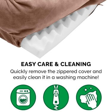 Лягу для собак FurHaven Large з піною з пам'яті, плюш та вельвет, стиль дивану, знімний чохол, коричневий, розмір L (91 x 69 x 19 см)