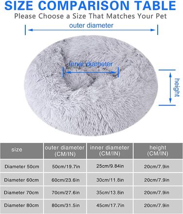Квіткове ліжко для котів Queta: м'яке, зручне, діаметр 60 см, сірий колір