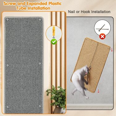 Килимок для дряпання котів на стіну 180 x 40 см, великий, сизаль, міцний, з 16 надійними цвяхами, захист меблів