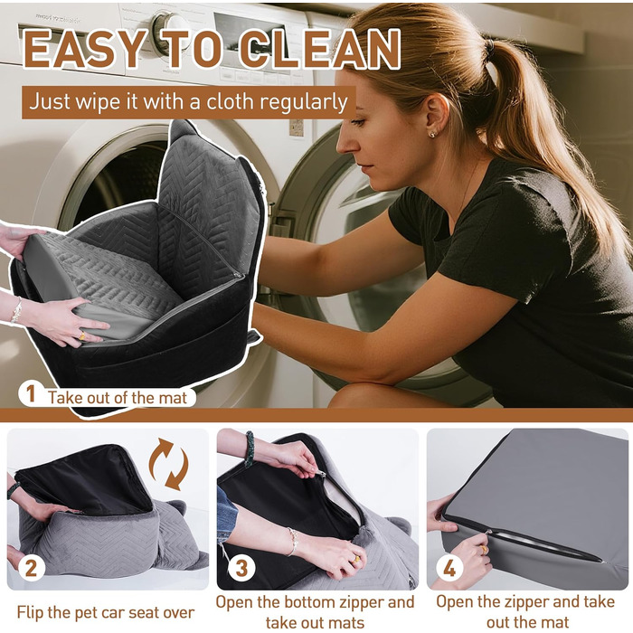 Автокрісло для собак: зручне автокрісло з меморі-піни для малих та середніх собак, з ременями безпеки, антиковзаючою основою та можливістю прання. Чорний та сірий колір.