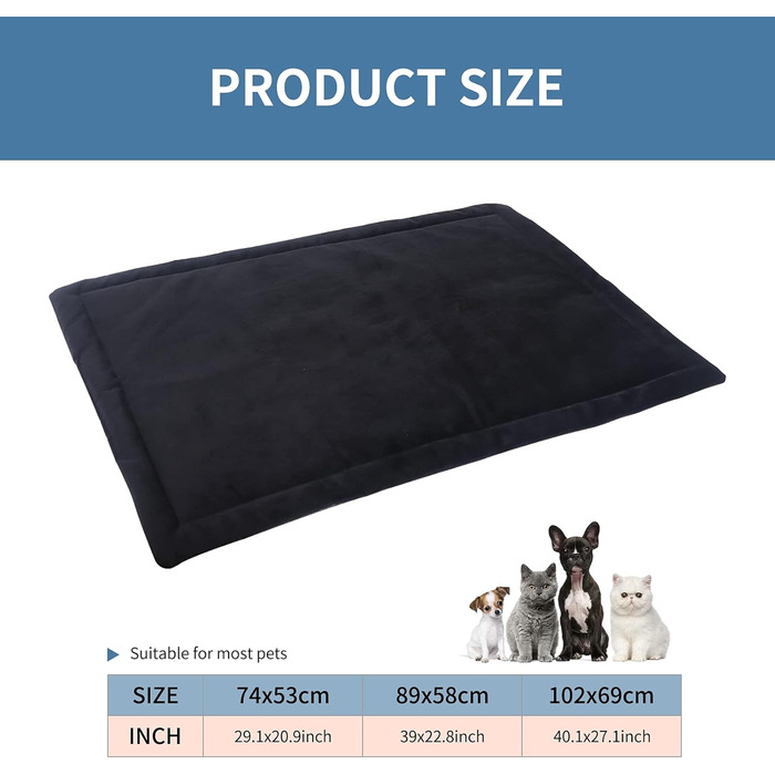 М'який килимок для собак та котів IEUUMLER FC004, 102*69 см, чорний. Легко миється, не слизький, теплий.