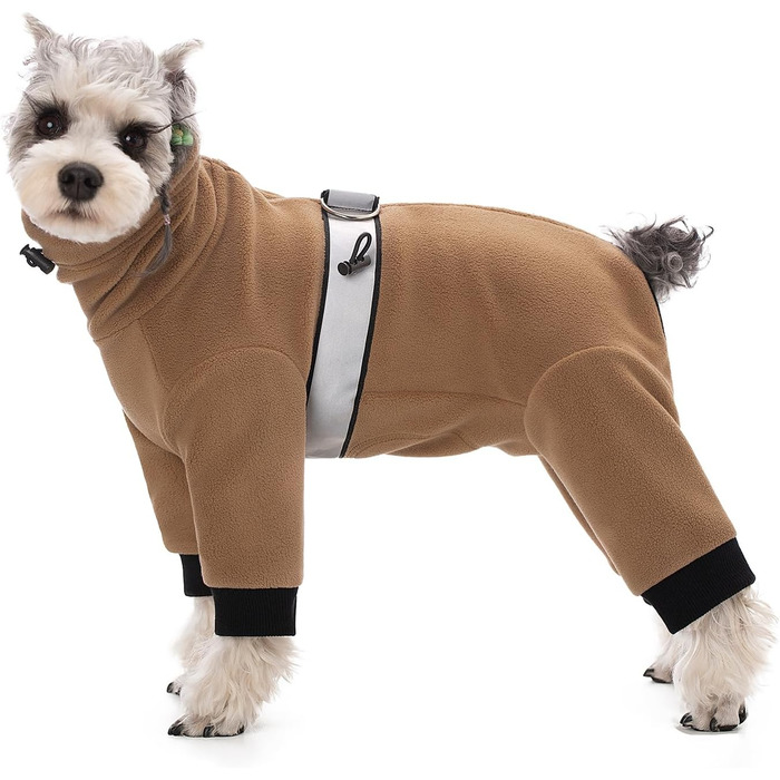 Теплий зимовий пуховик для маленьких собак, флісовий комбінезон з регулюванням, колір світло-коричневий, розмір M