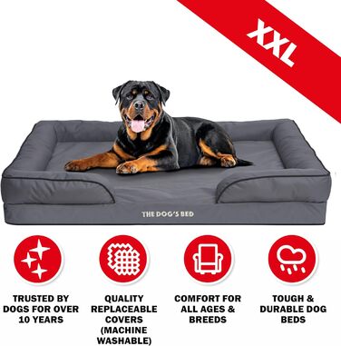 Ортопедичне ліжко для собак з ефектом пам'яті, водовідштовхувальне, велике, сіро-срібне, знімні чохли (XXL, сіре з чорним кантом)