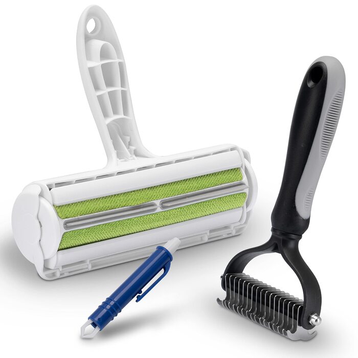 Набір для грумінгу тварин: щітка для собак та котів, XL роликовий збирач ворсу, щипці для видалення кліщів. Підходить для довгої та підшерсткової шерсті. Ефективно видаляє шерсть.