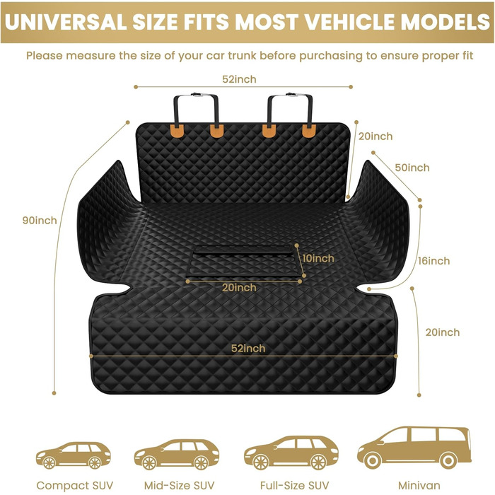 Захист для багажника автомобіля для собак, XL, чорний. Водонепроникний килимок-органайзер для собак, сумісний з SUV, седаном та фургоном