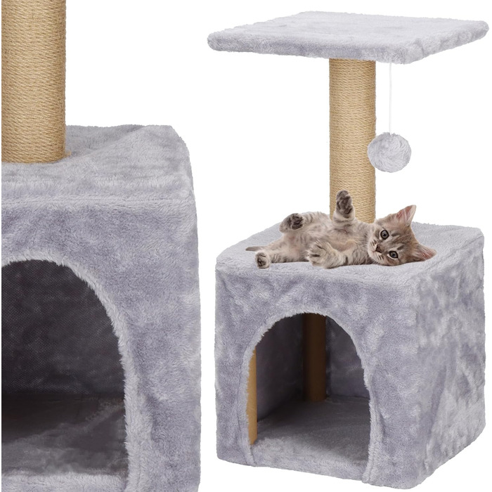 Кігтеточка SPRINGOS для котів з лежанкою, 245 см, сіра, регульована висота