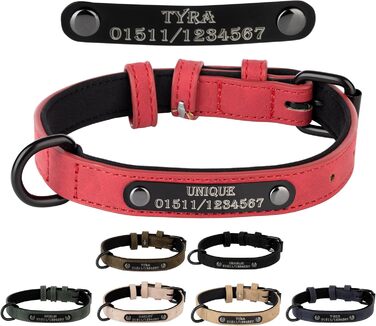 Шкіряний ошийник для собак та котів з персональним гравіюванням Jack & Be - червоний, розмір M