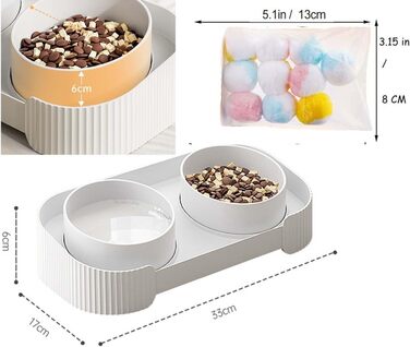 Дві миски для котів білого кольору, запобігають болю в шиї, миска для домашніх тварин, знімна, проти блювоти, керамічна миска, запобігає перекиданню, миска для корму котів з іграшковим м'ячиком, для кошенят, цуценят, собак, зелена, 33*17*6 см