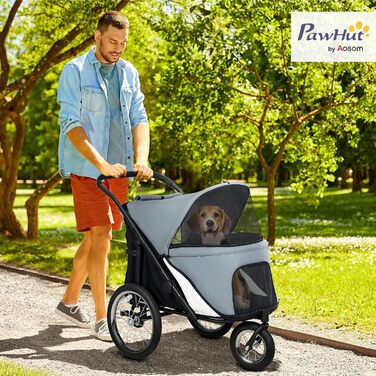 Візок для собак PawHut 3-колісний, сірий, складний, до 40 кг, з подушкою та безпековою лійною